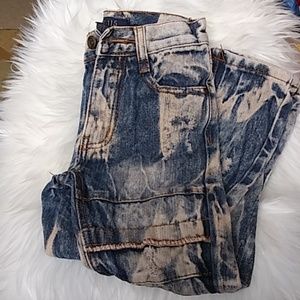 Blue denim washed brownish distressed